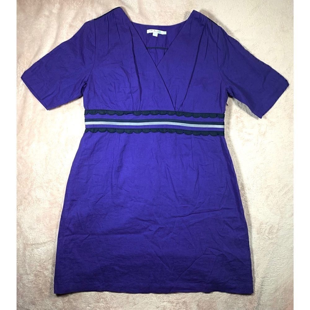 Boden 100% Linen Scallop Trim Periwinkle Purple Dress Womens 14R